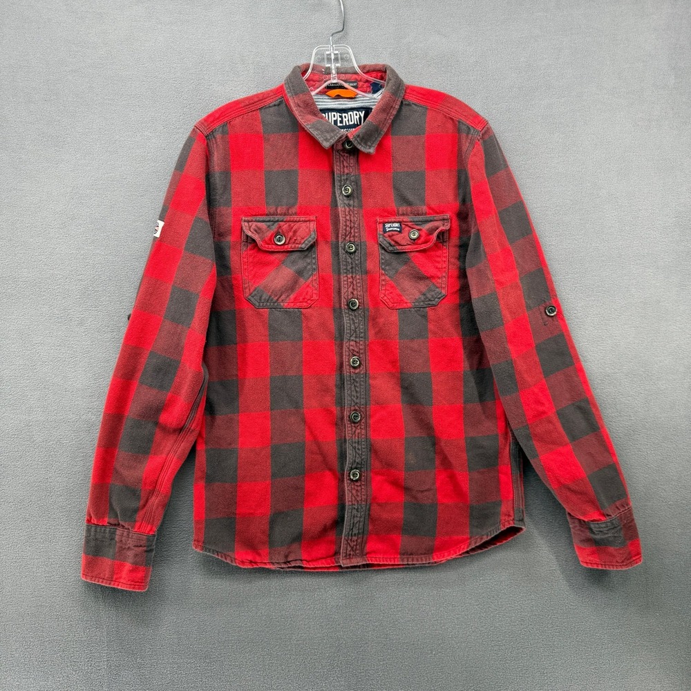 Superdry Flanagan Forest Shirt Mens Large Red Black Buffalo Plaid Flannel